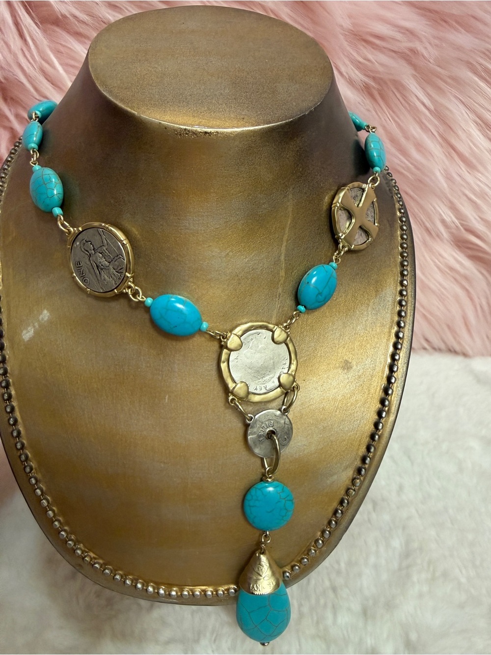 Vintage Chico’s Isabella Turquoise Coin Pendant Statement Necklace